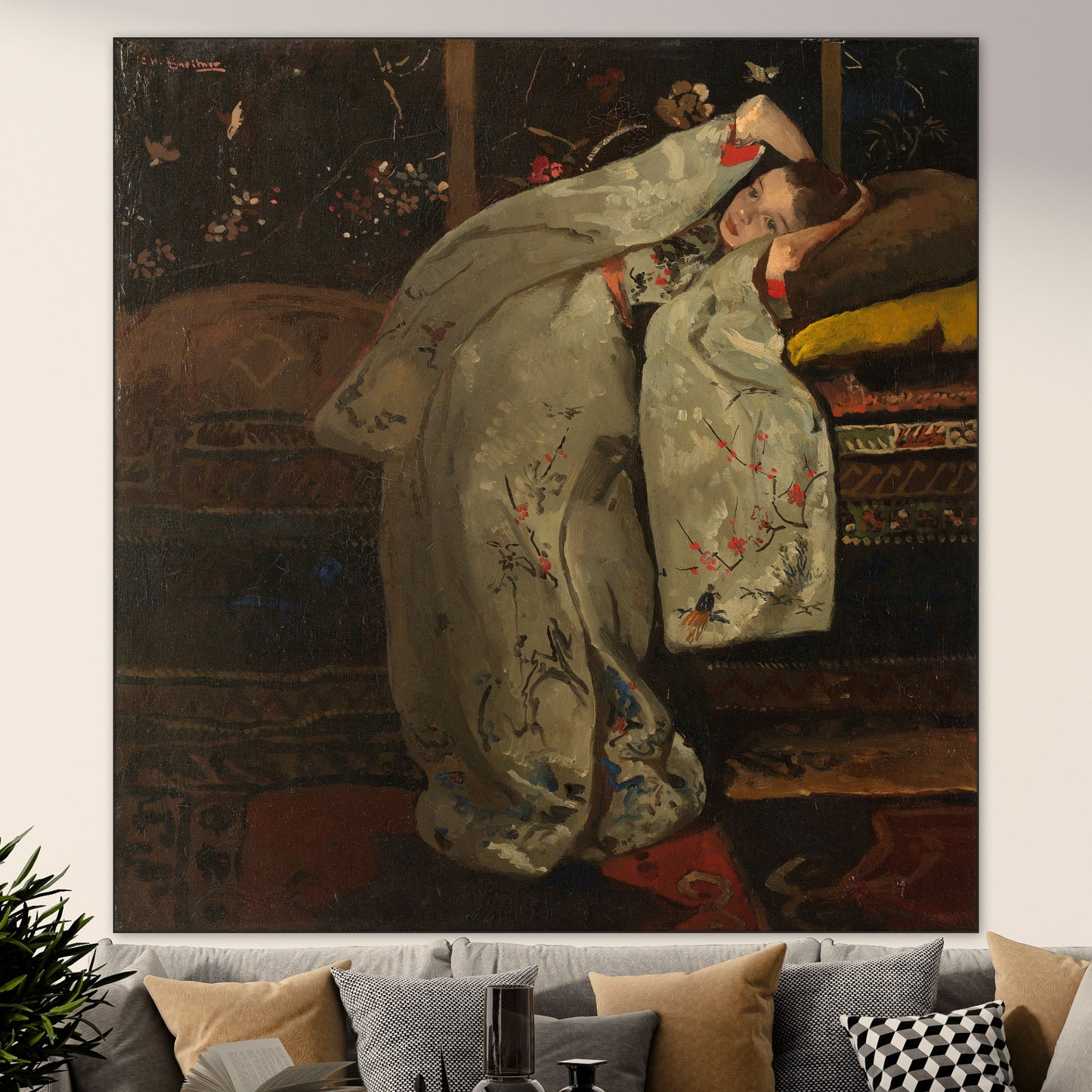 Meisje in Witte Kimono - Meesterwerken - Muurstatuur