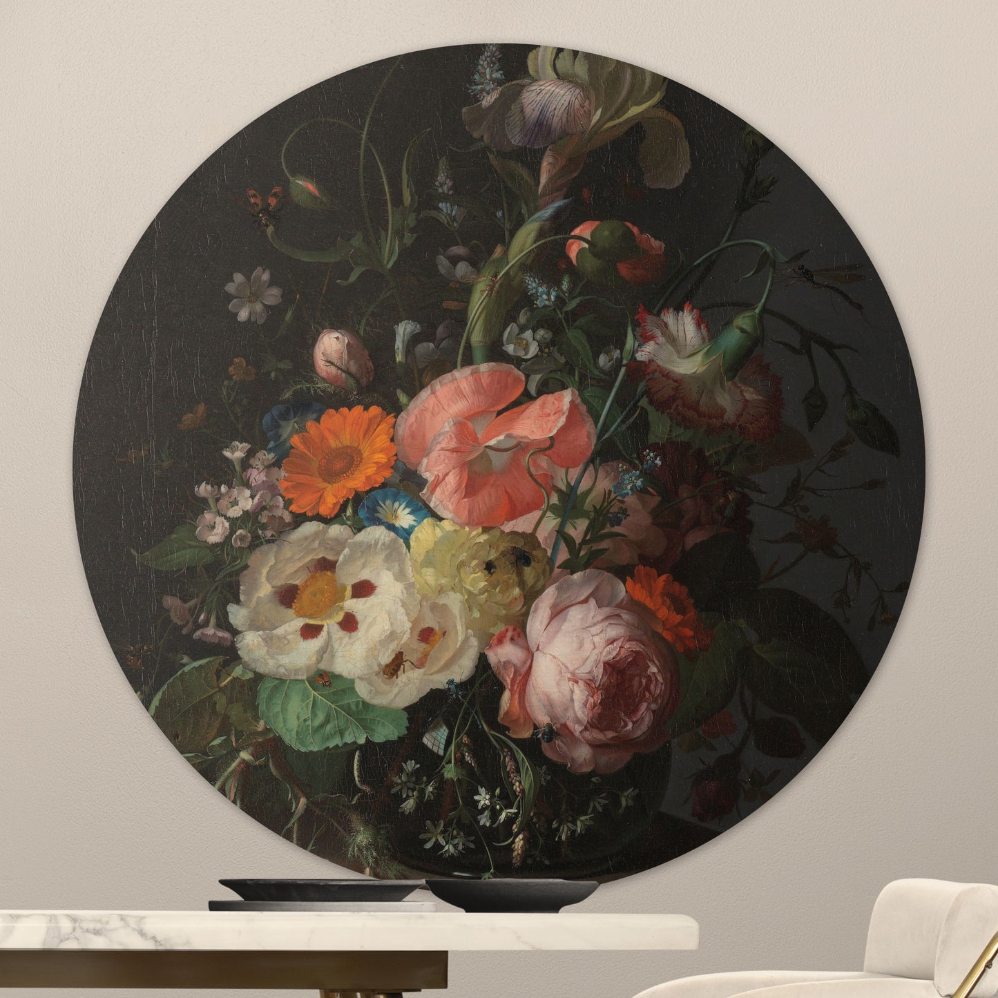 Stilleven met Bloemen op een Marmeren Tafelblad - Stillevens - Muurstatuur