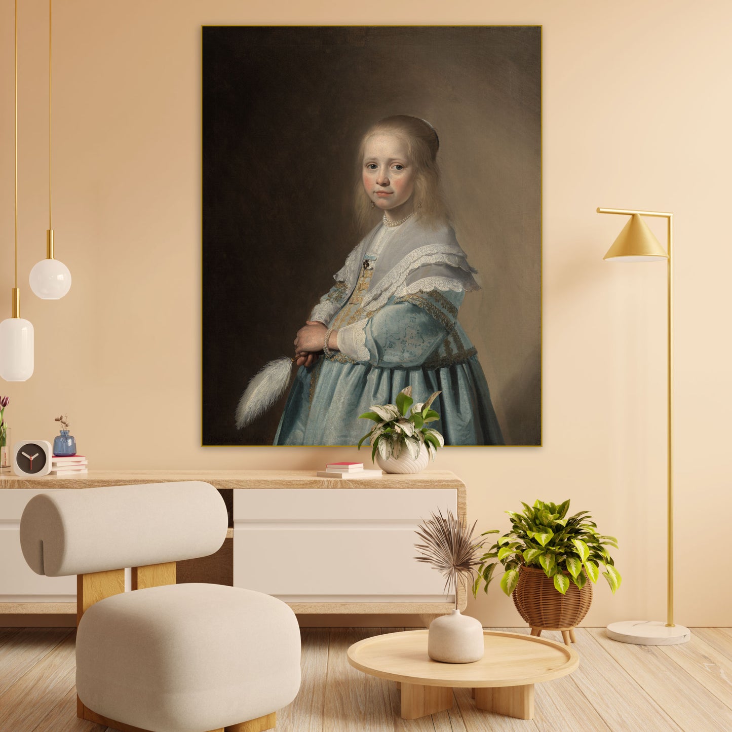 Portret van een Meisje in het Blauw - Meesterwerken - Muurstatuur
