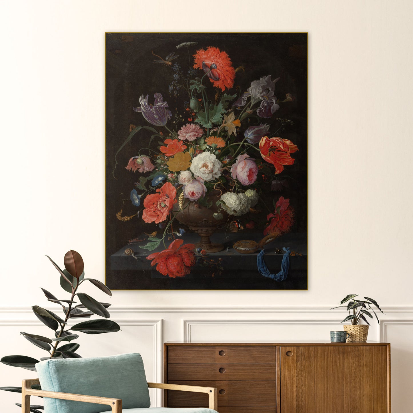 Stilleven met Bloemen en een Horloge - Stillevens - Muurstatuur