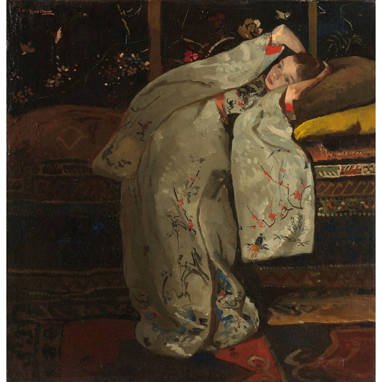 Meisje in Witte Kimono - Meesterwerken - Muurstatuur