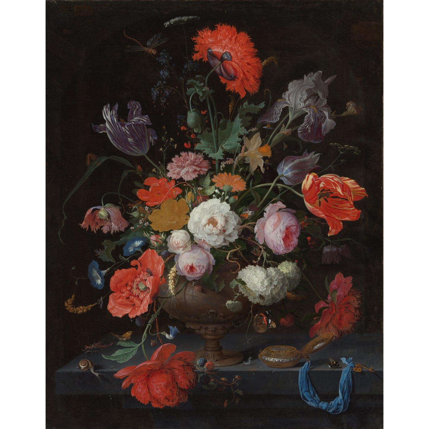 Stilleven met Bloemen en een Horloge - Stillevens - Muurstatuur
