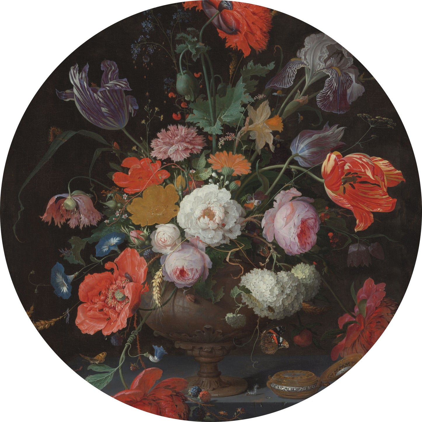 Stilleven met Bloemen en een Horloge - Stillevens - Muurstatuur