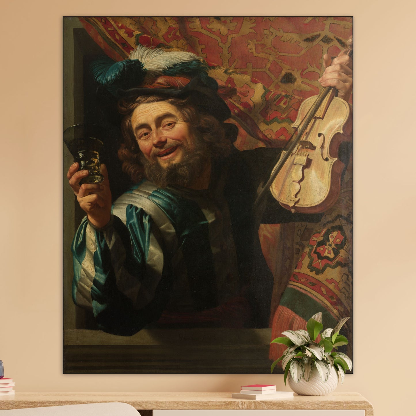 Een Vrolijke Vioolspeler - Meesterwerken - Muurstatuur