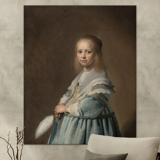 Portret van een Meisje in het Blauw - Meesterwerken - Muurstatuur