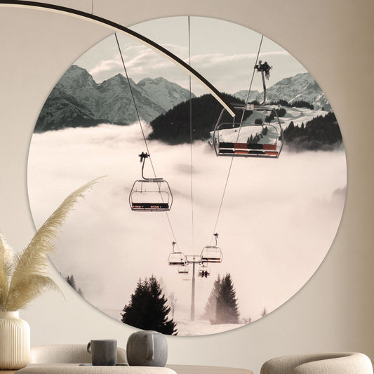 Skilift op Besneeuwde Berg - Fotografie - Muurstatuur
