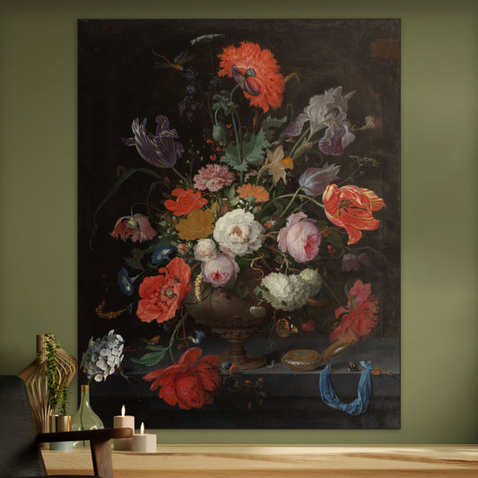 Stilleven met Bloemen en een Horloge - Stillevens - Muurstatuur