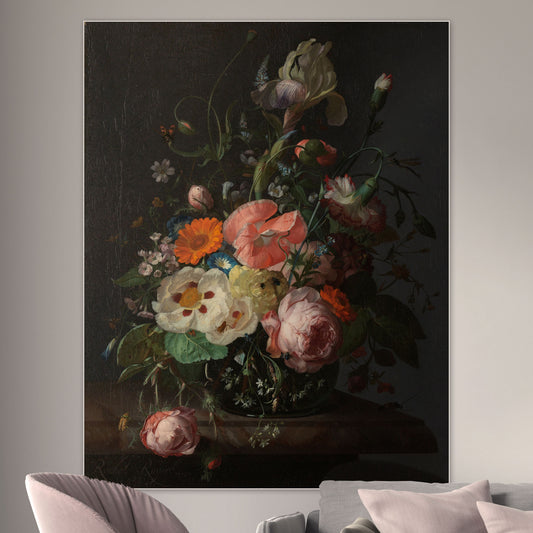 Stilleven met Bloemen op een Marmeren Tafelblad - Stillevens - Muurstatuur