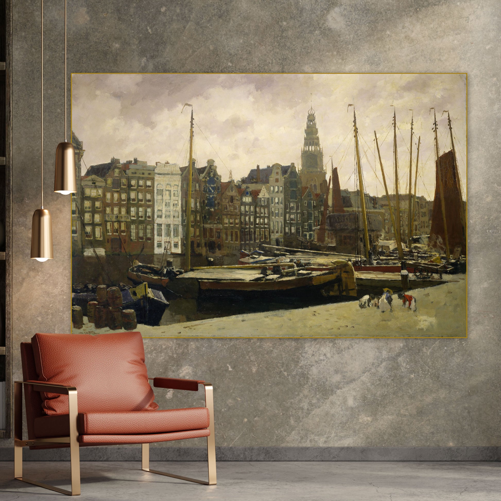Het Damrak te Amsterdam - Meesterwerken - Muurstatuur