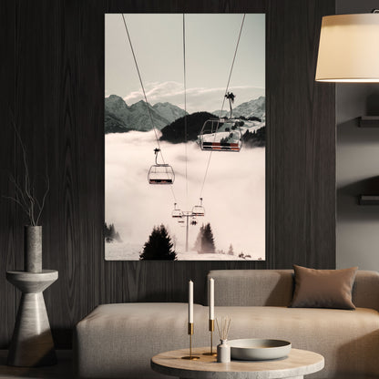 Skilift op Besneeuwde Berg - Fotografie - Muurstatuur