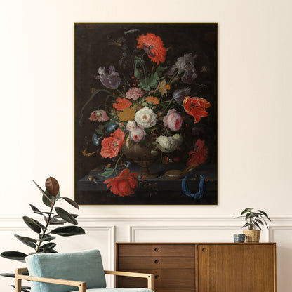 Stilleven met Bloemen en een Horloge - Stillevens - Muurstatuur