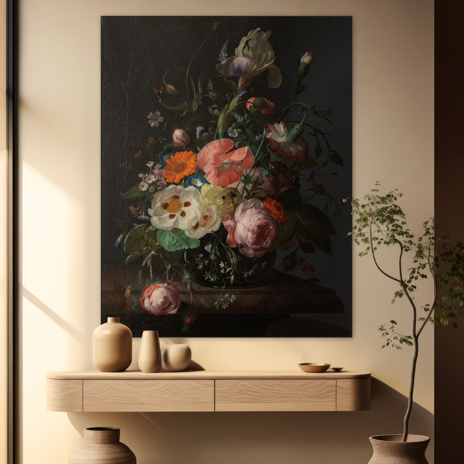 Stilleven met Bloemen op een Marmeren Tafelblad - Stillevens - Muurstatuur