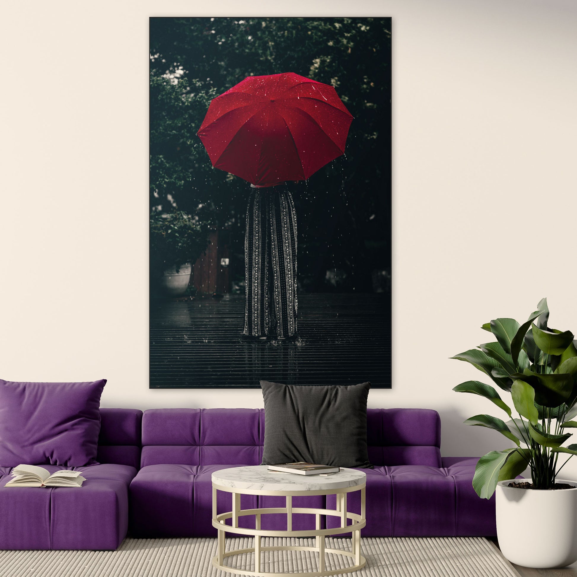 Vrouw met Paraplu - Fotografie - Muurstatuur