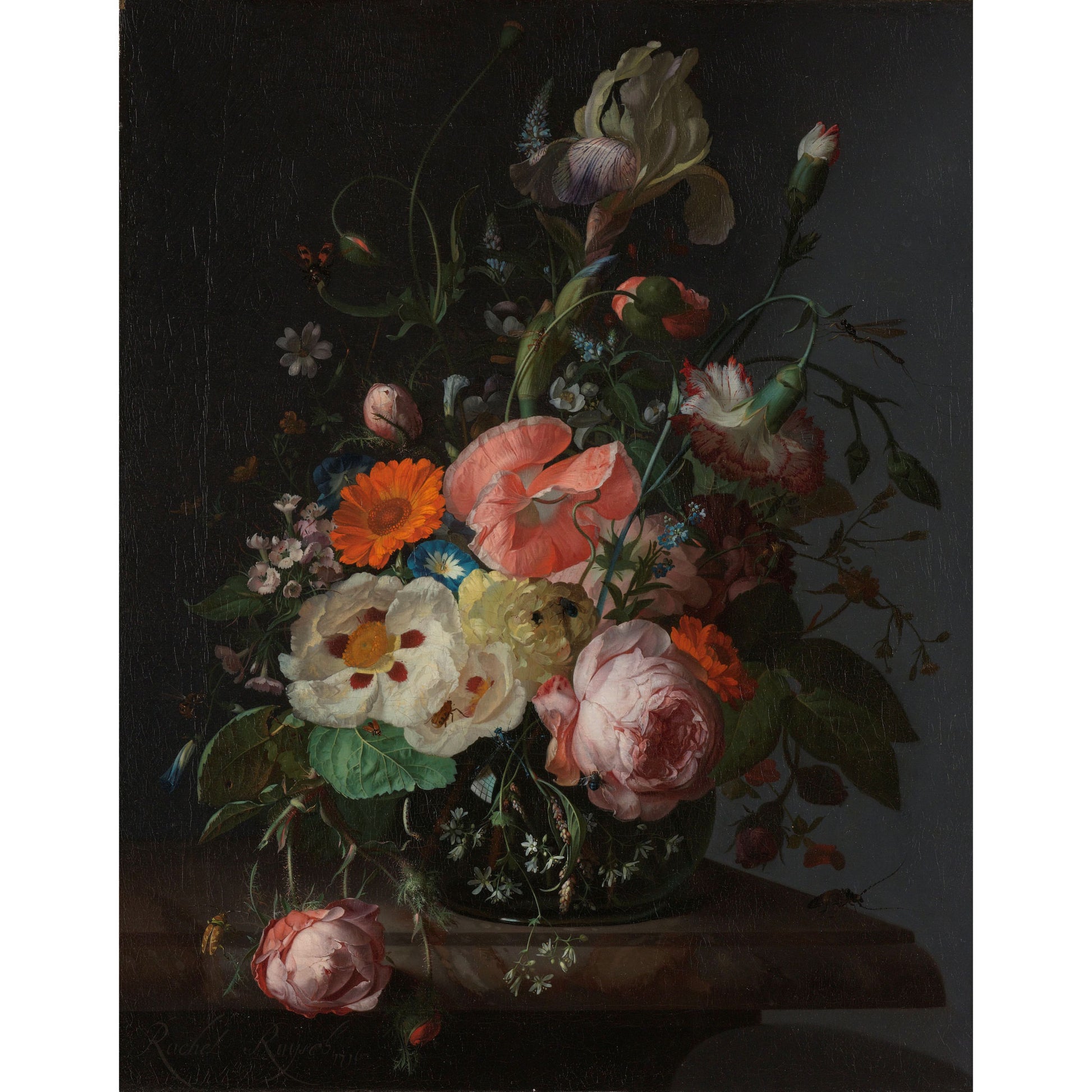Stilleven met Bloemen op een Marmeren Tafelblad - Stillevens - Muurstatuur